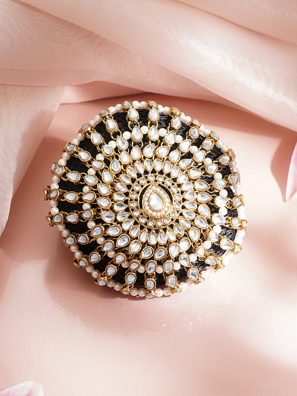 Gold-Plated White Kundan Hair Bun Cover