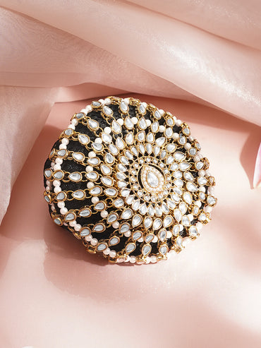 Gold-Plated White Kundan Hair Bun Cover