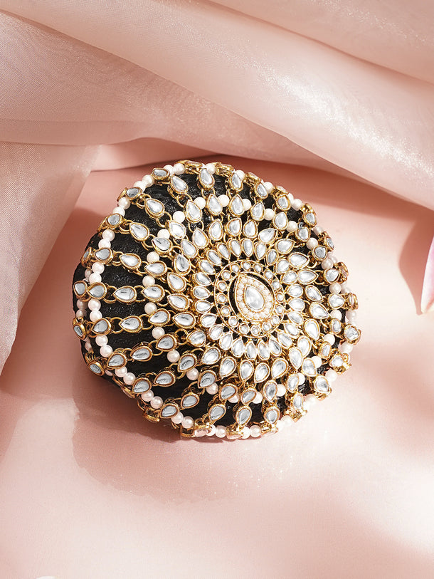 Gold-Plated White Kundan Hair Bun Cover