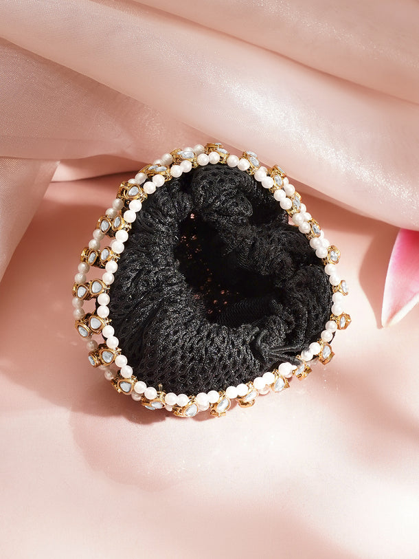 Gold-Plated White Kundan Hair Bun Cover