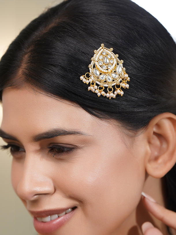 Royal Kundan Pearl Statement Hair Accessory