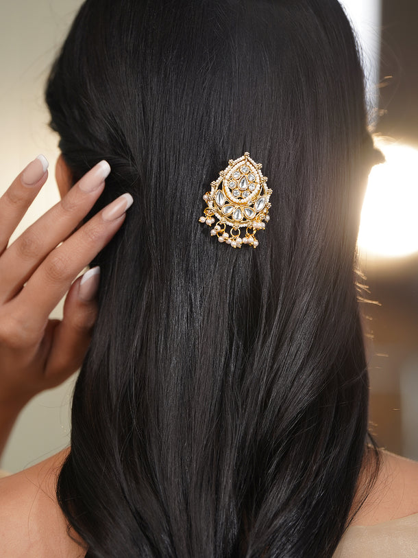 Royal Kundan Pearl Statement Hair Accessory