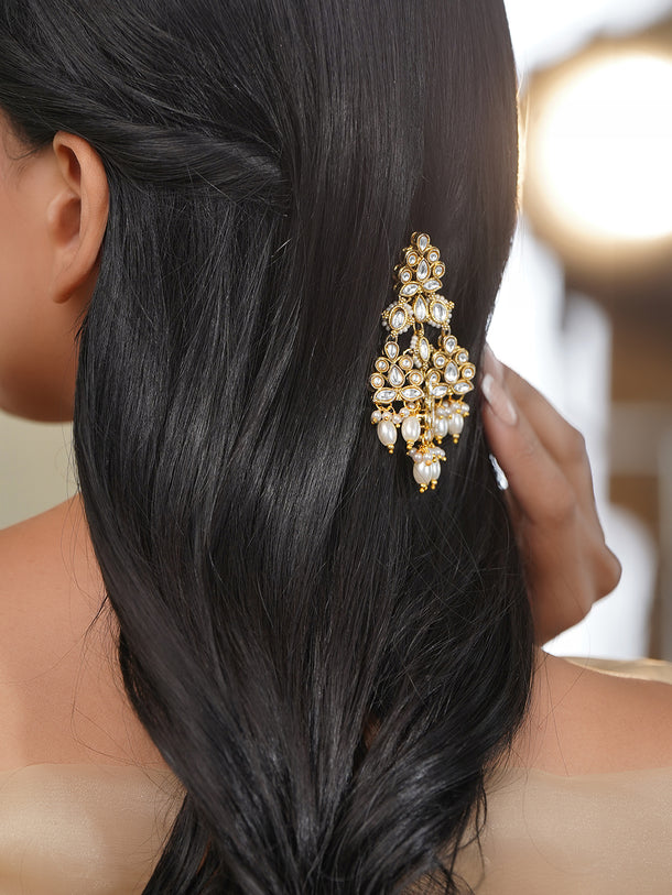 Rubans 18K Gold Plated Brass Kundan Pearl Beaded Hair Clip Accessory