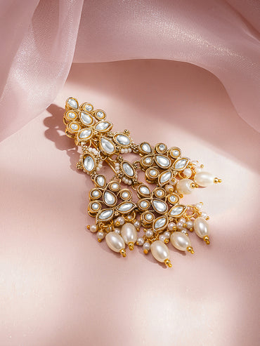 Rubans 18K Gold Plated Brass Kundan Pearl Beaded Hair Clip Accessory