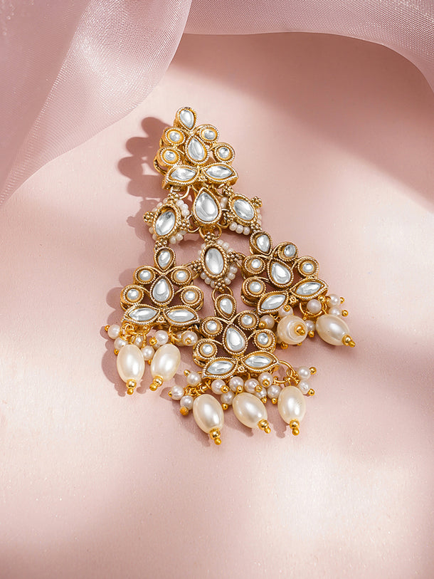 Rubans 18K Gold Plated Brass Kundan Pearl Beaded Hair Clip Accessory