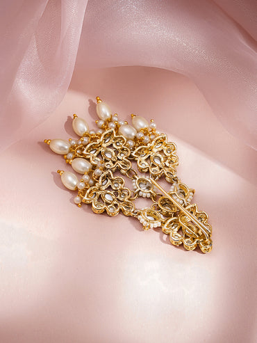 Rubans 18K Gold Plated Brass Kundan Pearl Beaded Hair Clip Accessory