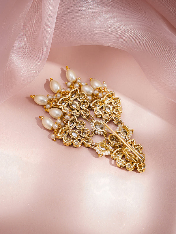 Rubans 18K Gold Plated Brass Kundan Pearl Beaded Hair Clip Accessory