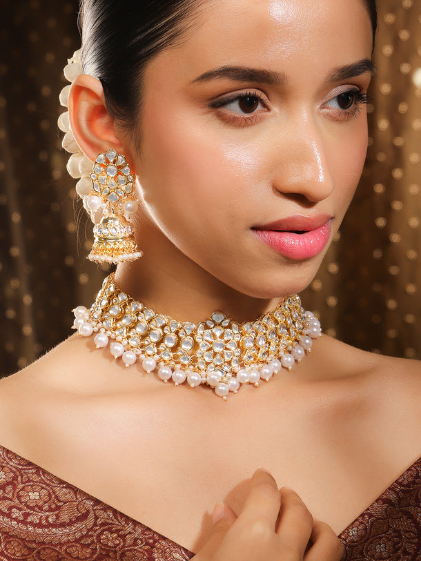 Rubans Gold Plated Festive Kundan Necklace Set