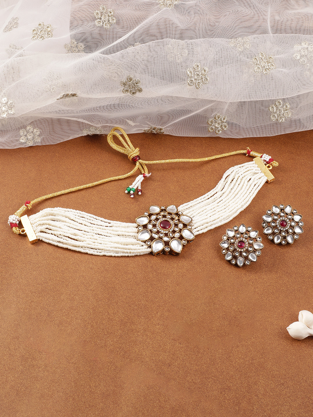 Refined Petal Kundan & Red Choker Set