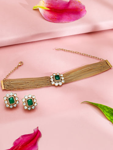 Contemporary Emerald Charm Choker Set