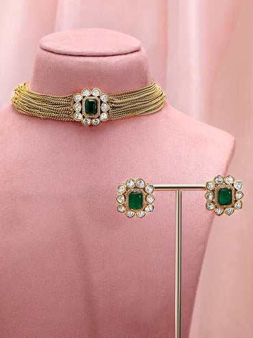 Contemporary Emerald Charm Choker Set