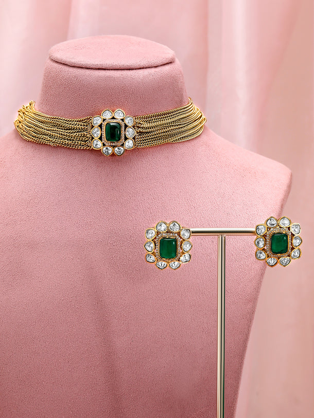 Contemporary Emerald Charm Choker Set