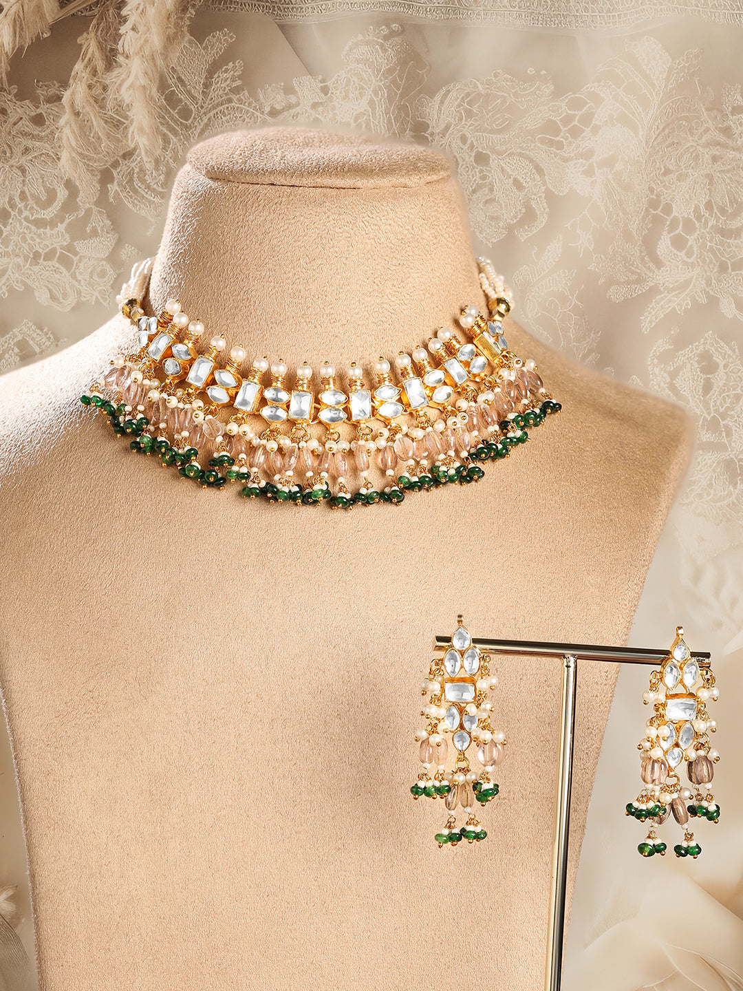 Luxe Green Beads Necklace Set
