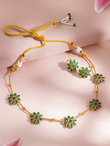 Gold Plated Emerald Floral Jewellery Set