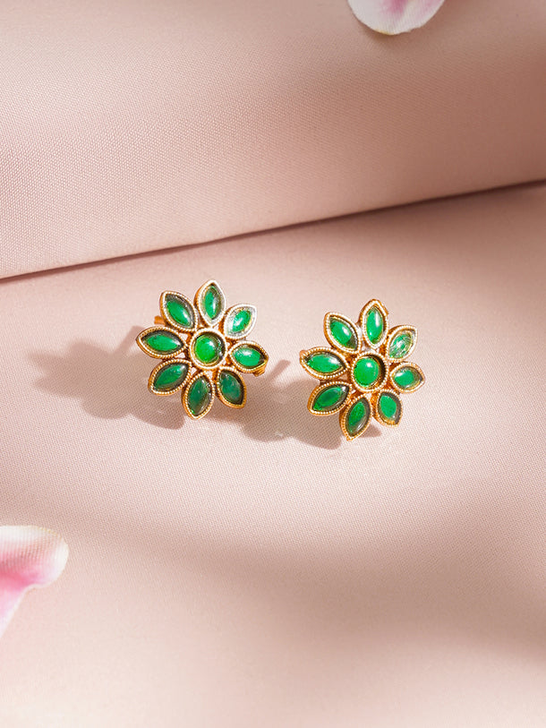 Gold Plated Emerald Floral Jewellery Set