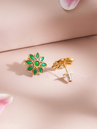Gold Plated Emerald Floral Jewellery Set