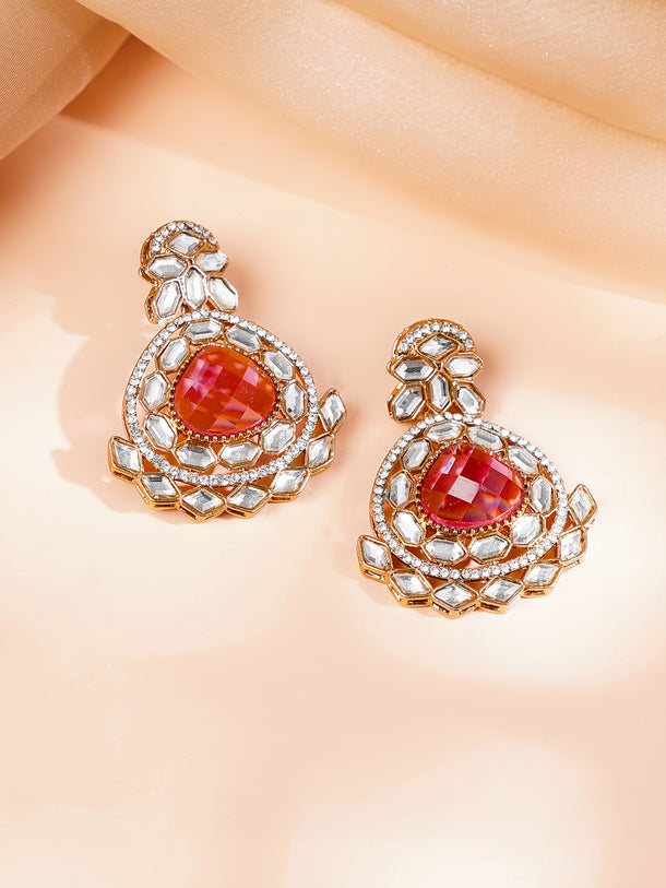 Gold Plated Pearl Beaded Ruby Red Kundan Choker Set With Maangtikka