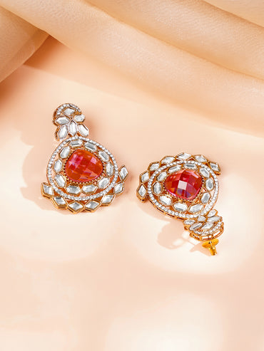 Gold Plated Pearl Beaded Ruby Red Kundan Choker Set With Maangtikka