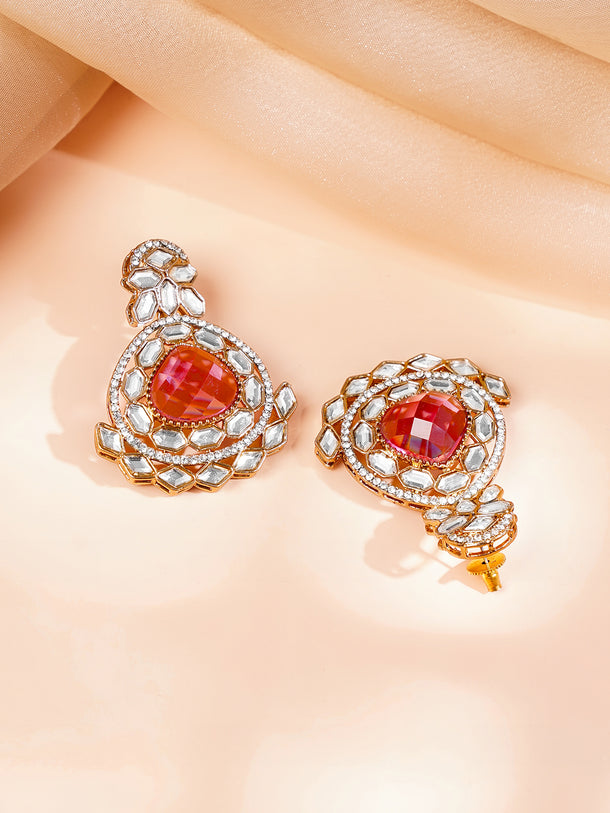 Gold Plated Pearl Beaded Ruby Red Kundan Choker Set With Maangtikka