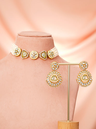 Gold Plated Kundan Pearl Strand Choker Set