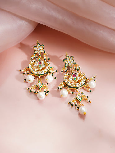 Gold Plated Crescent Meenakari Kundan Beaded Choker Set