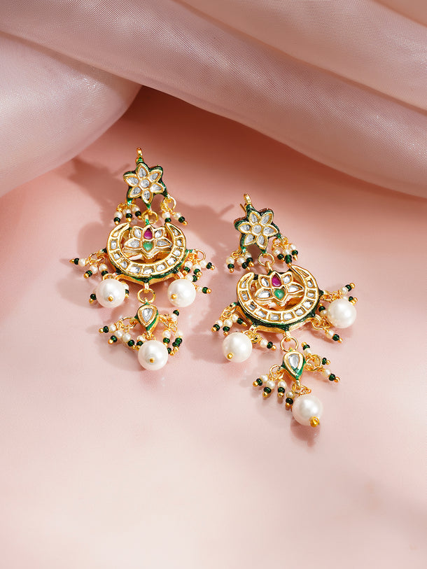 Gold Plated Crescent Meenakari Kundan Beaded Choker Set