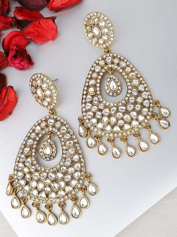 Rubans 22K Gold-Plated Kundan Studded Handcrafted Chandelier Earrings with Kundan Droplets
