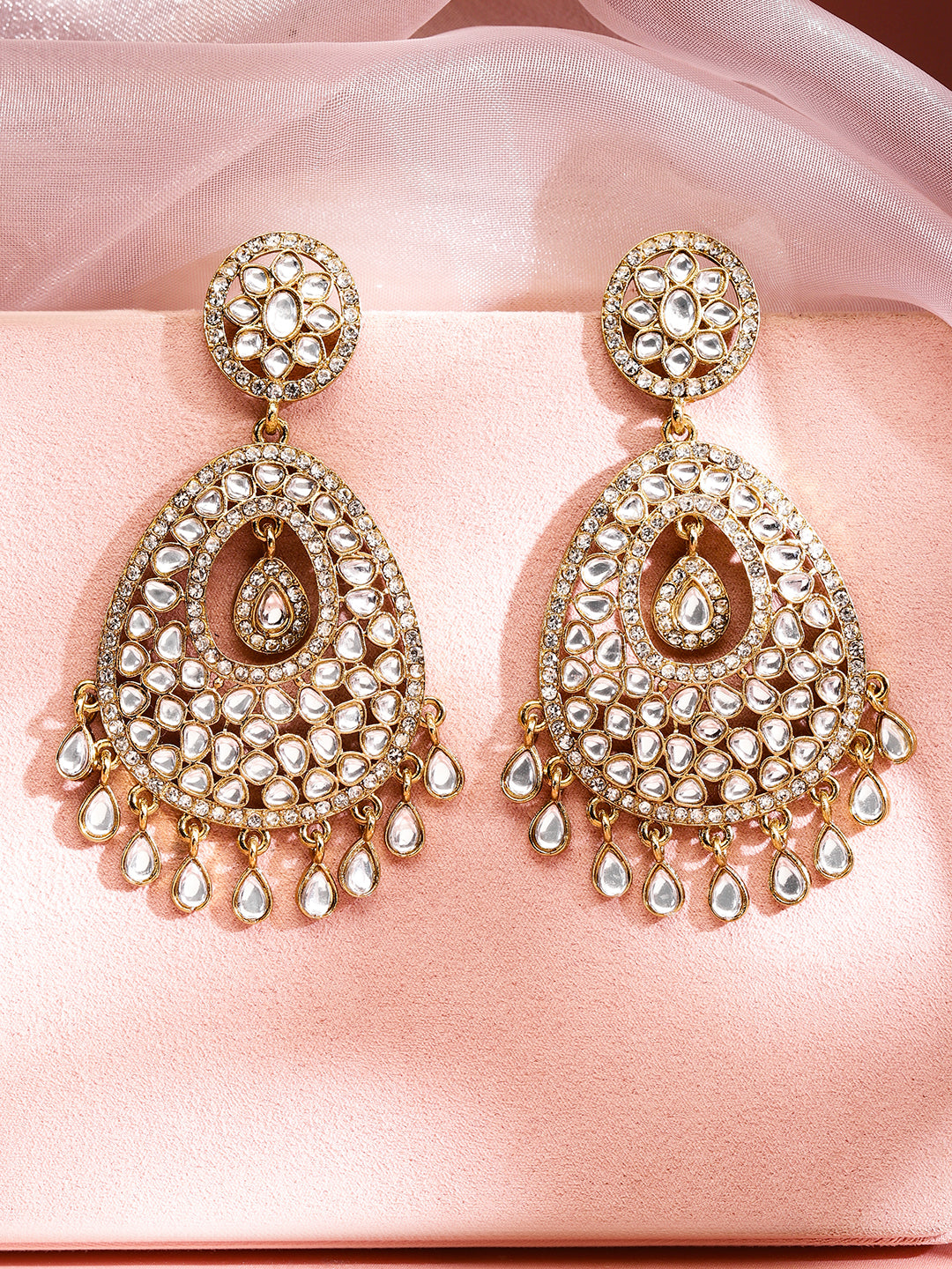 Rubans 22K Gold-Plated Kundan Studded Handcrafted Chandelier Earrings with Kundan Droplets