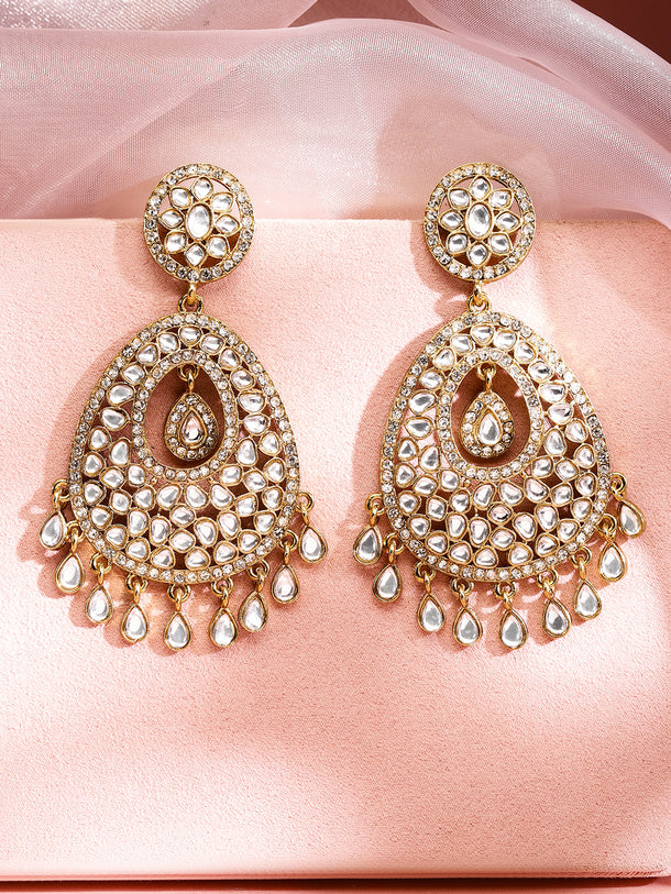 Rubans 22K Gold-Plated Kundan Studded Handcrafted Chandelier Earrings with Kundan Droplets