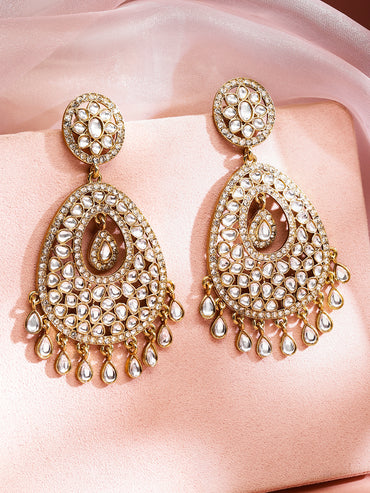 Rubans 22K Gold-Plated Kundan Studded Handcrafted Chandelier Earrings with Kundan Droplets