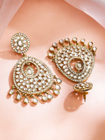 Rubans 22K Gold-Plated Kundan Studded Handcrafted Chandelier Earrings with Kundan Droplets
