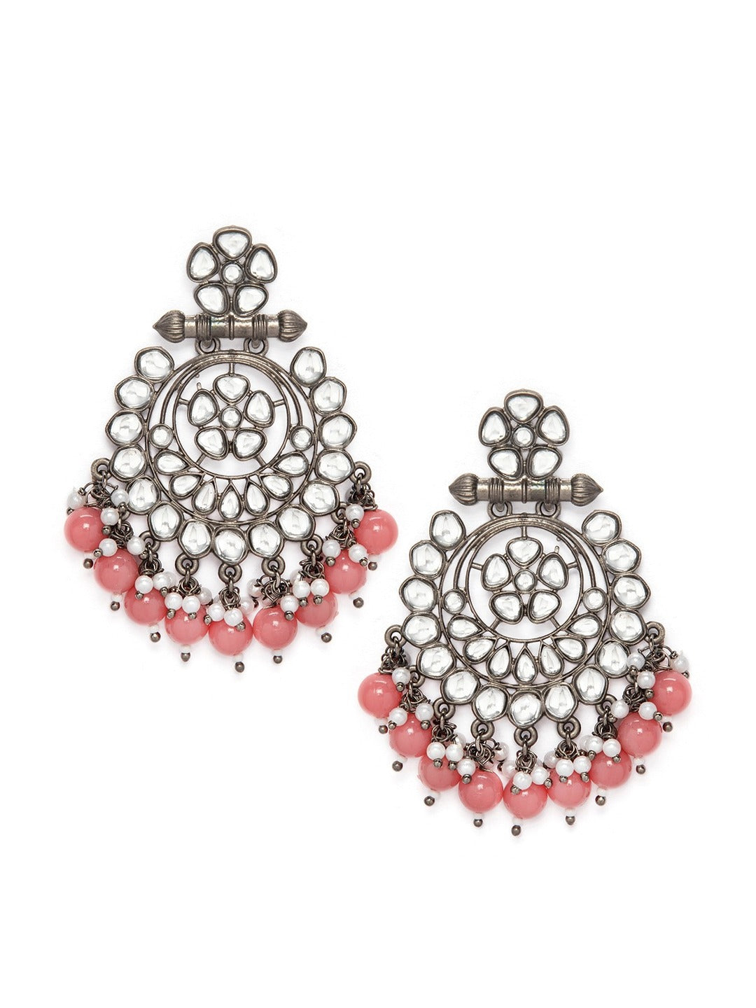 Rubans Black Metal Kundan Statement Chandbali Earrings