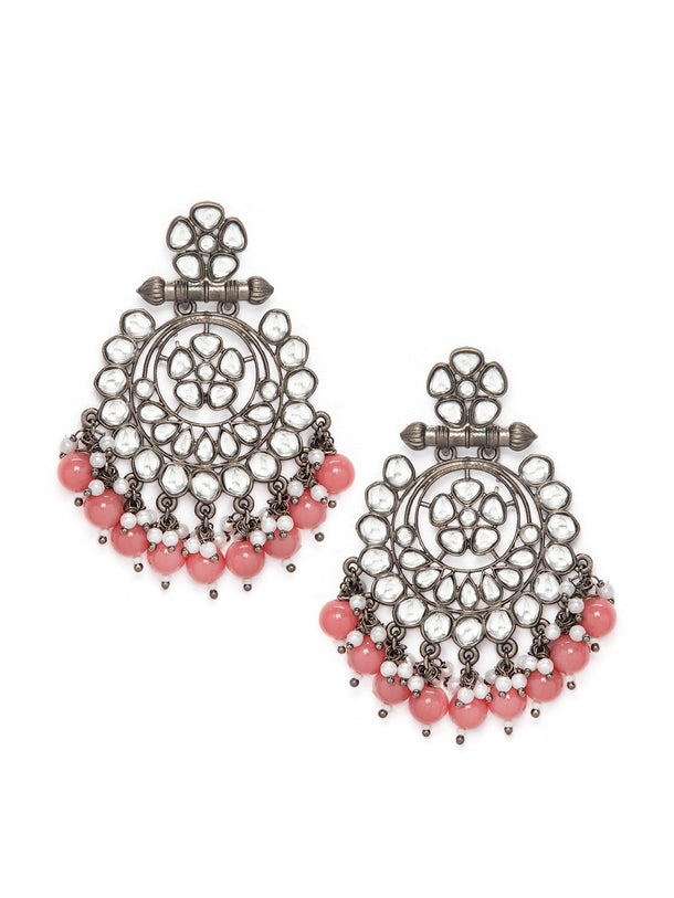 Rubans Black Metal Kundan Statement Chandbali Earrings
