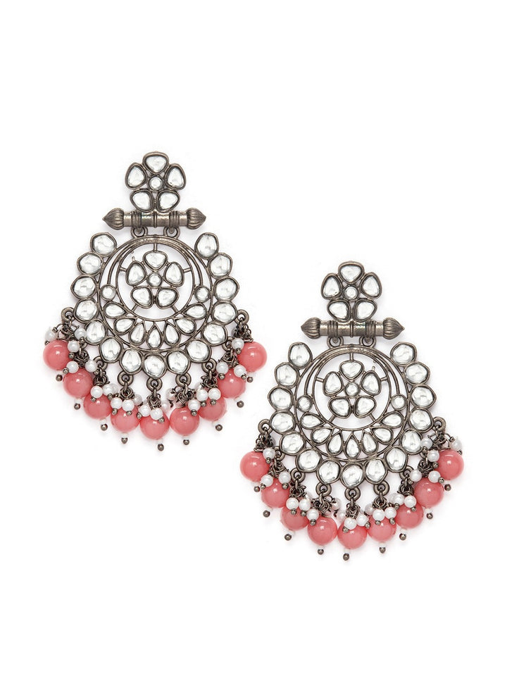 Rubans Black Metal Kundan Statement Chandbali Earrings