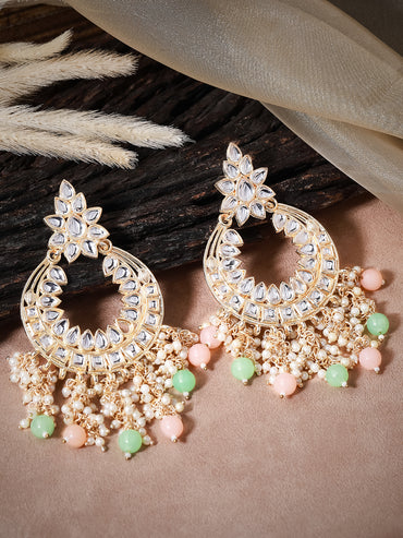 Rubans Gold Plated Festive Kundan Colorful Bead Earrings