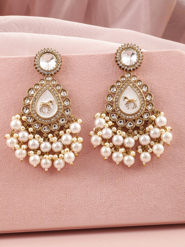 Gleaming White Pearl Kundan Danglers