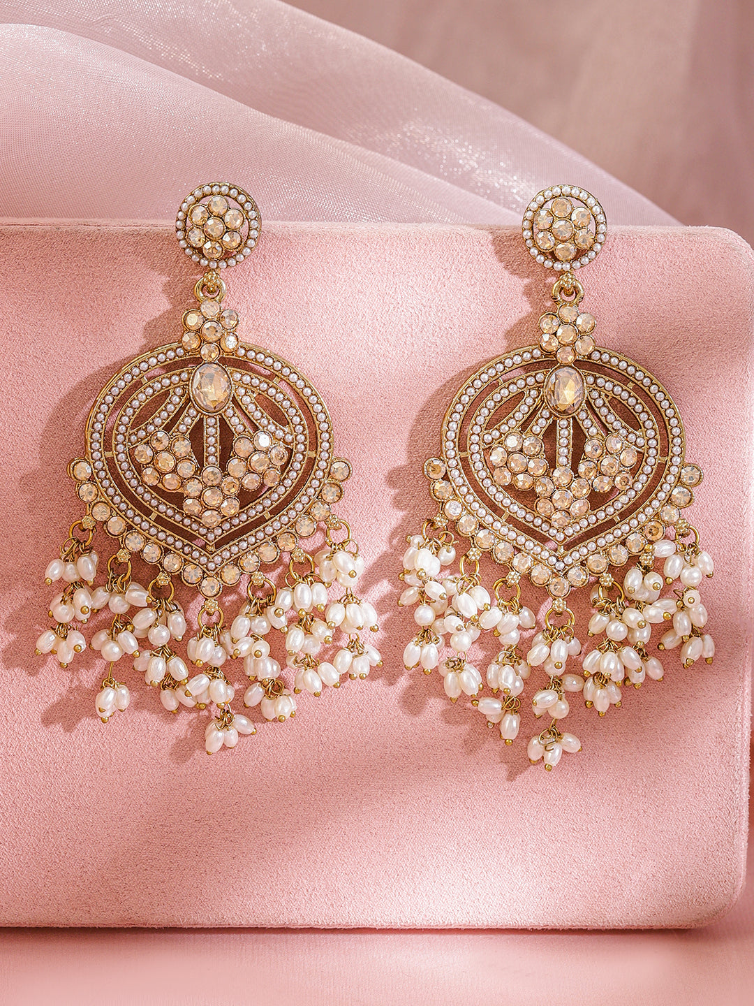 Champagne Bliss American Diamond Zirconia Pearl Danglers