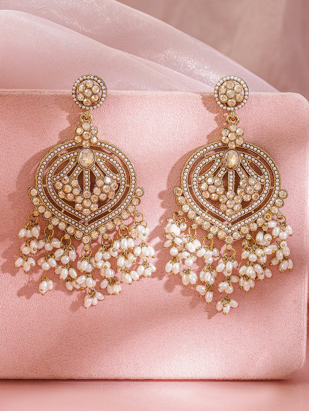 Champagne Bliss American Diamond Zirconia Pearl Danglers