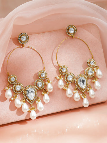 Stylish Ivory Kundan Pearls Chandbali