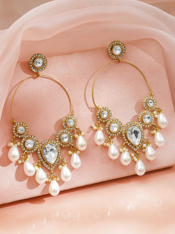 Stylish Ivory Kundan Pearls Chandbali