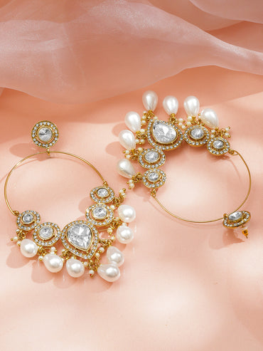 Stylish Ivory Kundan Pearls Chandbali