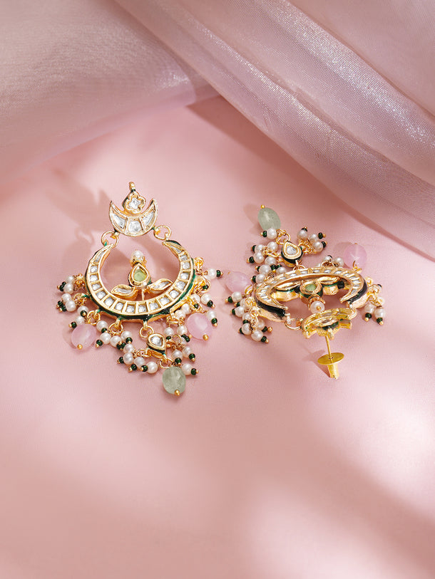 Gold Plated Kundan white pearls and cluster beads Chandbali Earrings
