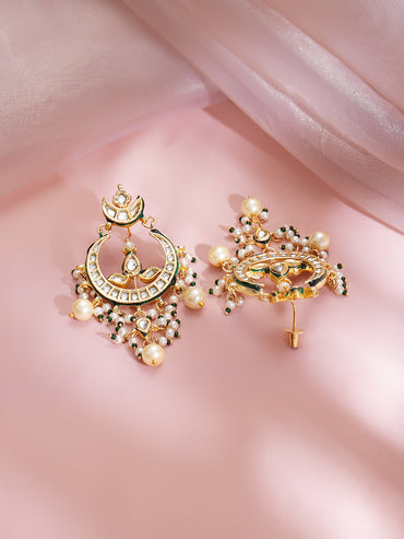 Gold Plated Kundan white pearls and cluster beads Chandbali Earrings
