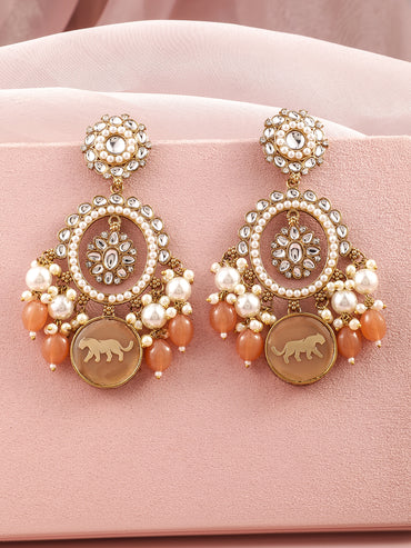 Wild Meets Tradition Peach Kundan Danglers