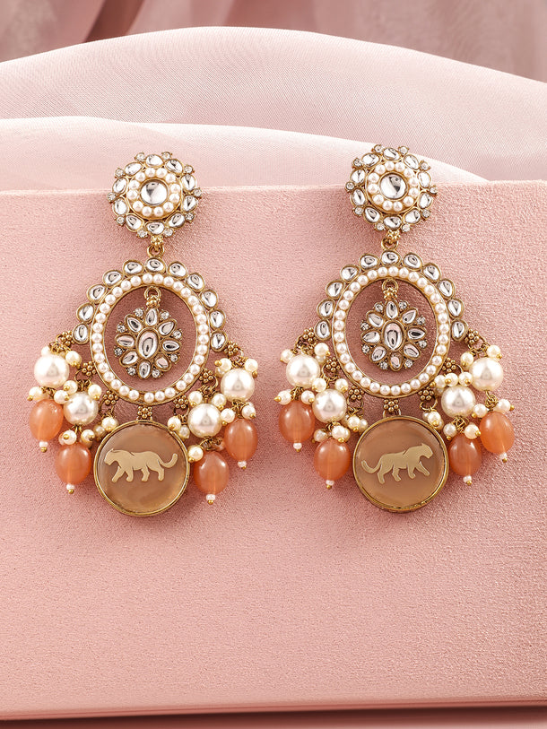 Wild Meets Tradition Peach Kundan Danglers