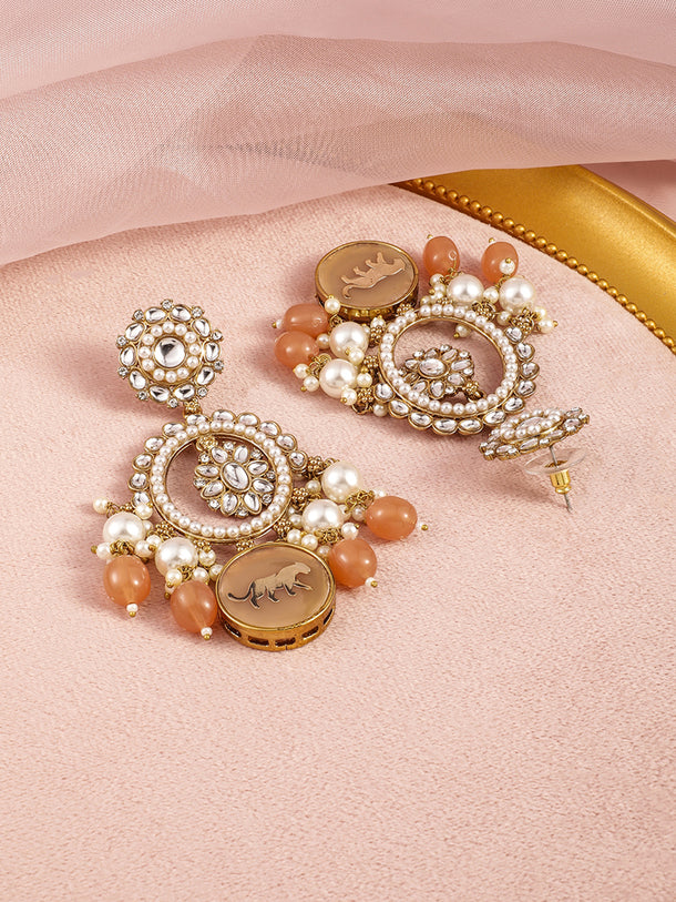Wild Meets Tradition Peach Kundan Danglers
