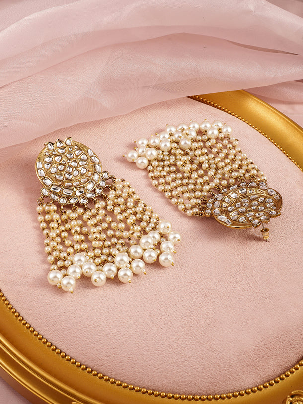 Golden Era Kundan Pearls Chandelier Earrings