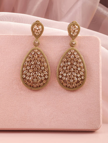 Golden Aura American Diamond Zirconia Dangling Earrings