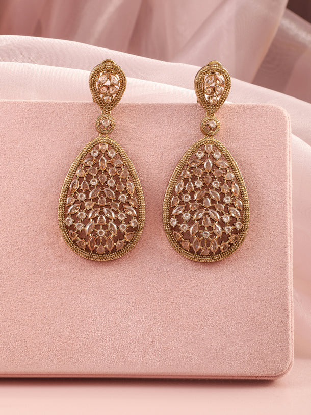 Golden Aura American Diamond Zirconia Dangling Earrings