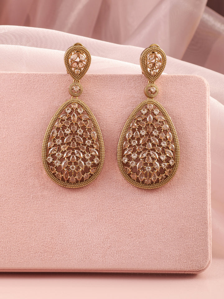Golden Aura American Diamond Zirconia Dangling Earrings